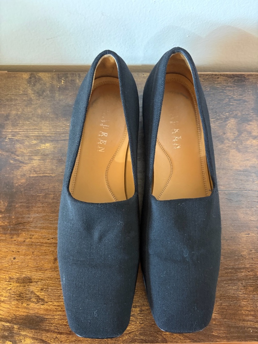 Ralph Lauren Black Square-Toe Slip-On Flats